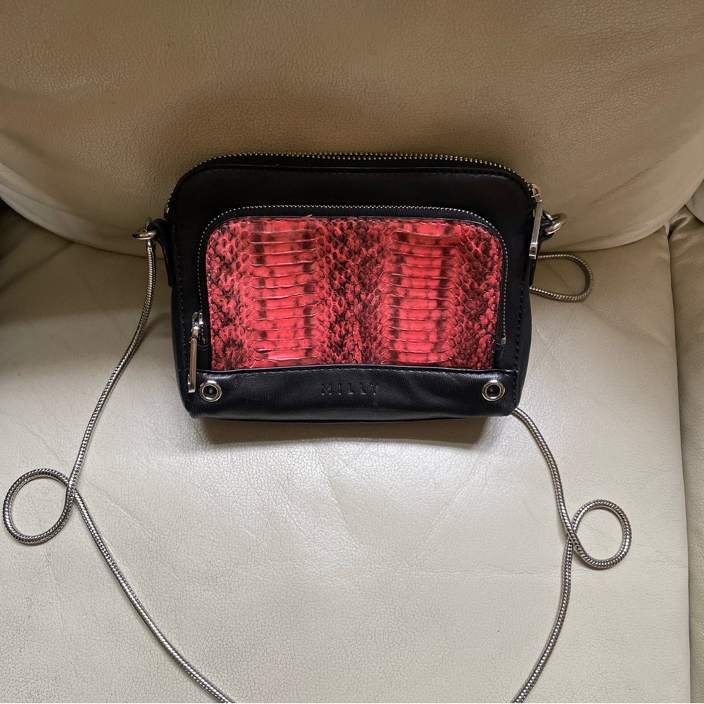 Milly Crossbody Bag Black and Pink Snakeskin （1302）